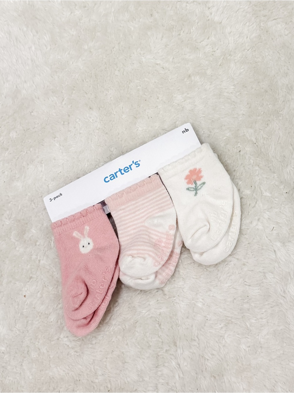 Carter's Baby Girls Pink & White Bunny Floral 3-Pack Socks